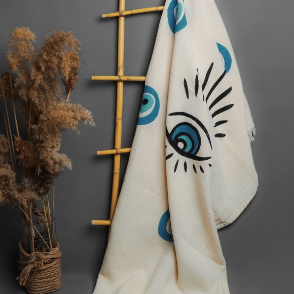 ICONIUM Luxury evil eye printed, muslin Peshtemal for women - Picture 7 of 7